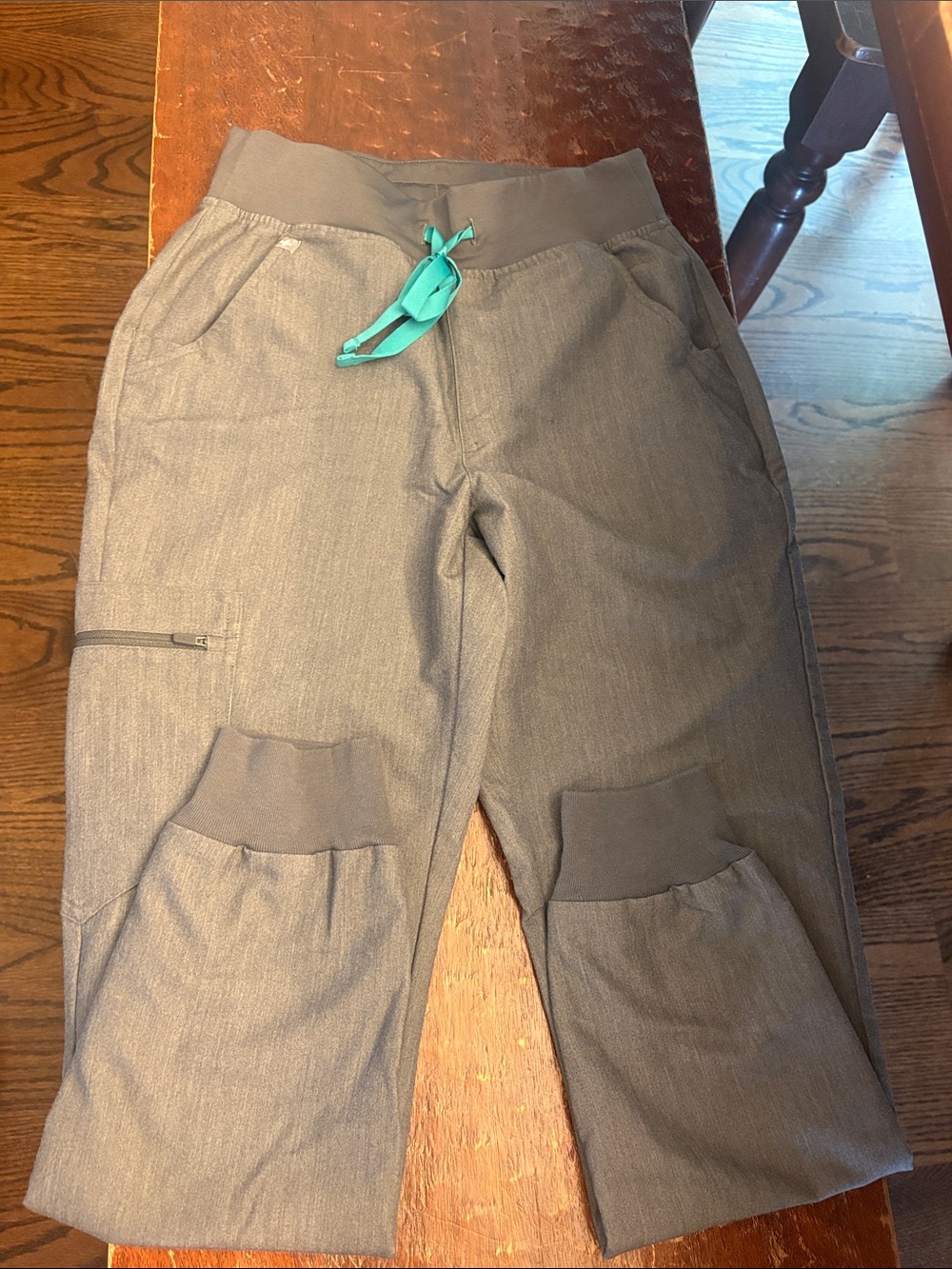 Figs Women's Gray Scrub Joggers with Teal Drawstring